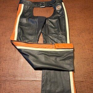 Woman's Harley Davidson Leather Chaps - Black and Orange - Size M